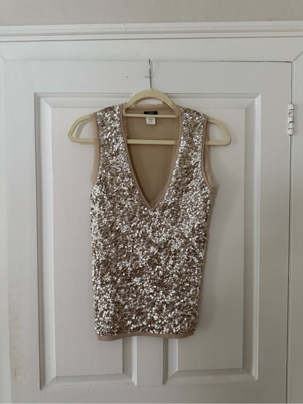 J. Crew Sequin V-Neck Tank Top in Champagne
